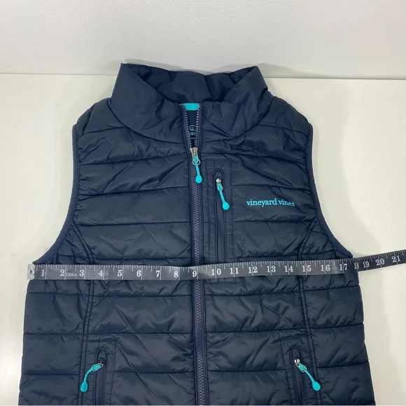 Vineyard Vines Quilted Navy Blue Turquoise Aqua Mountain Weekend Puffer Vest S - Picture 10 of 12